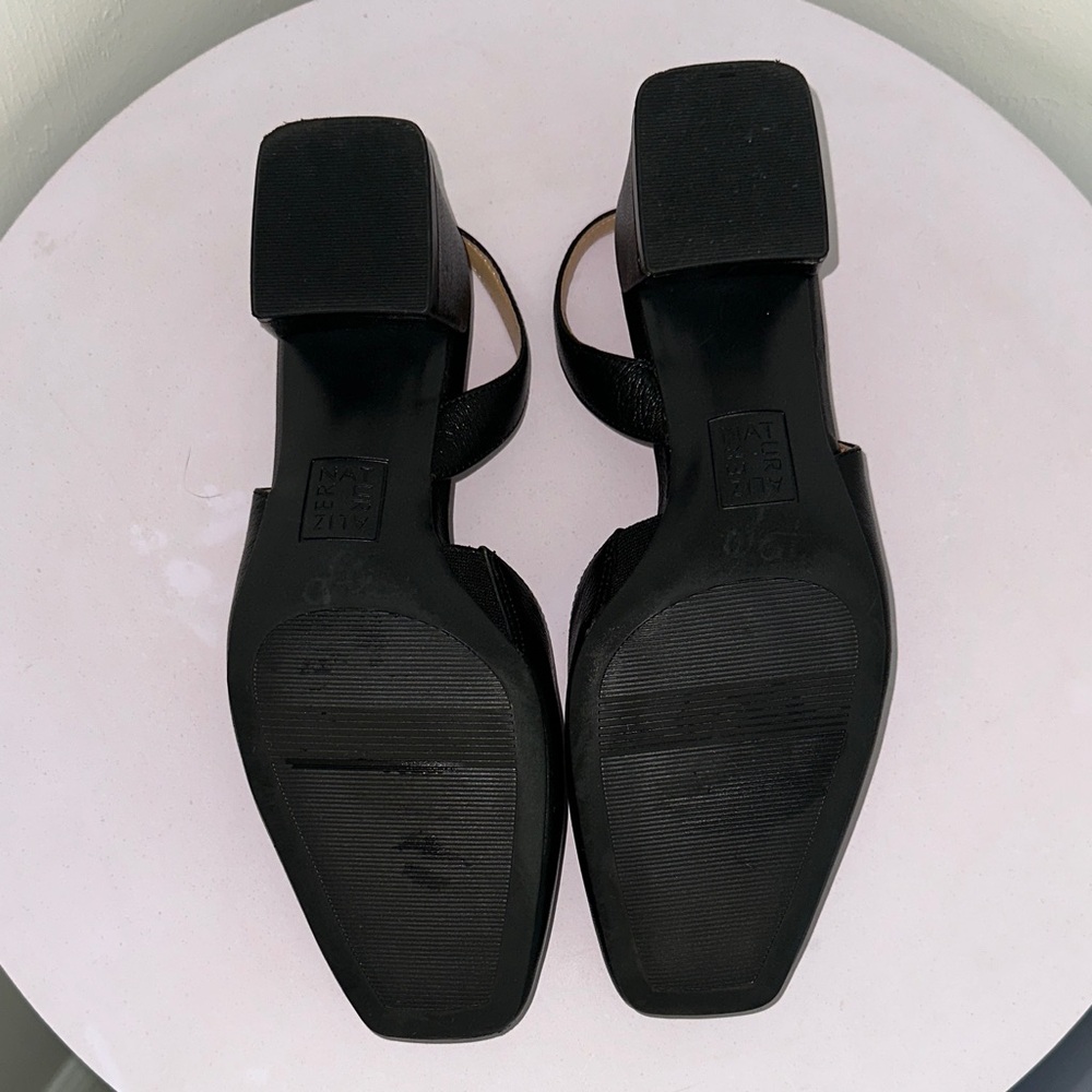 Naturalizer Black Leather Slingback Square Toe Low Block Heel Mules - Picture 6 of 7